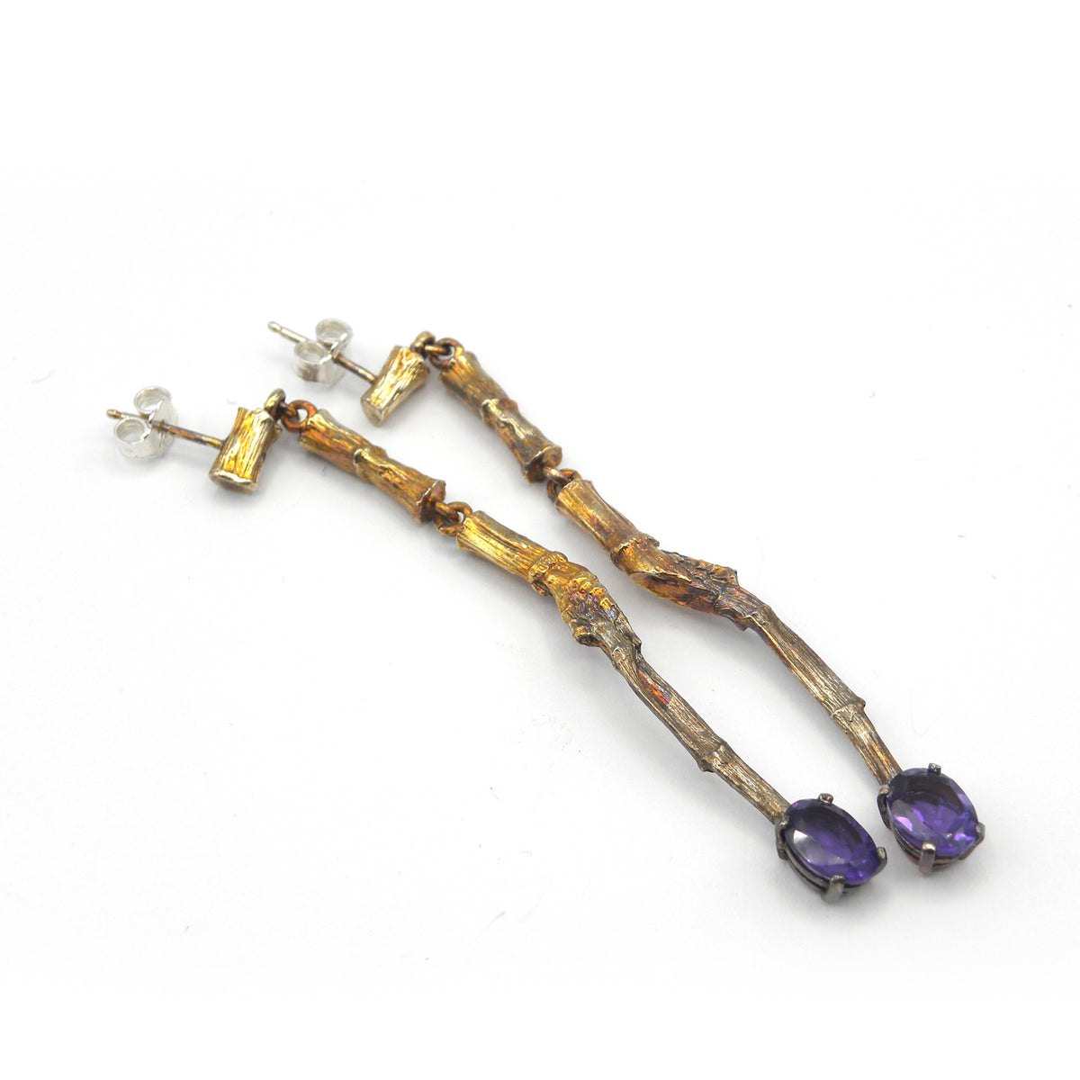 Purple quartz and branch earrings