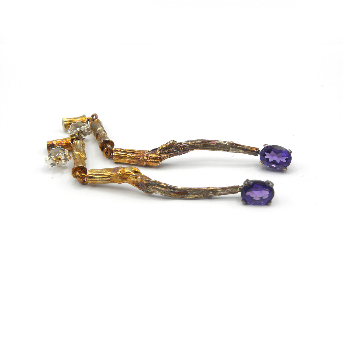 Purple quartz and branch earrings