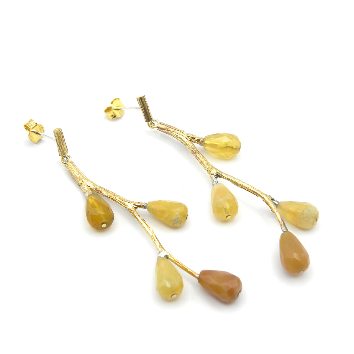 Sprig earrings with large carnelian drops