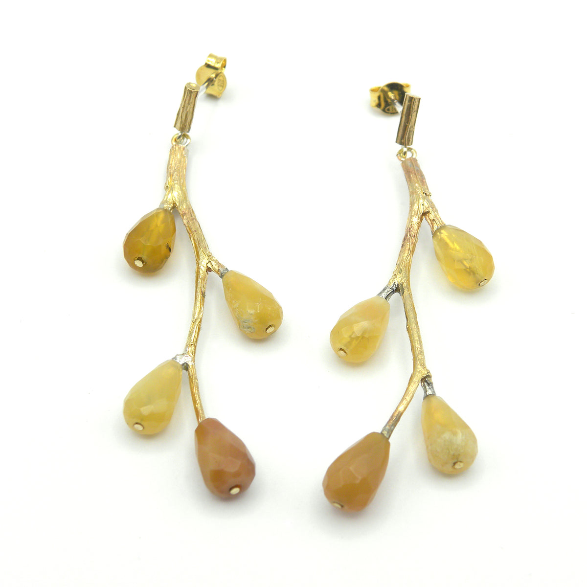 Sprig earrings with large carnelian drops