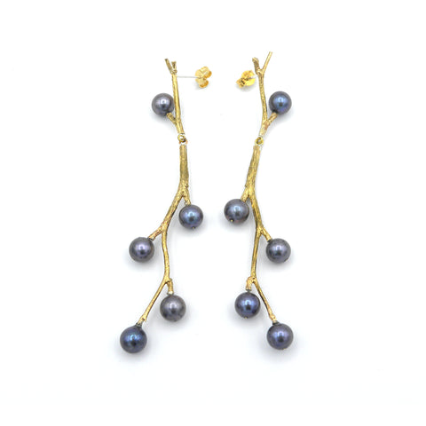 Twig and grey pearl earrings