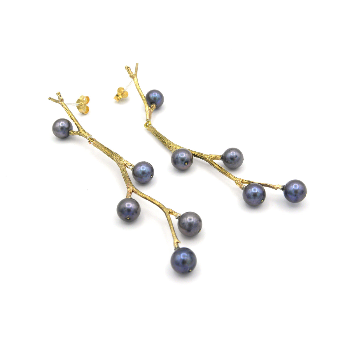 Twig and grey pearl earrings