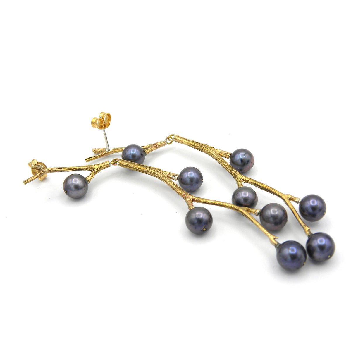 Twig and grey pearl earrings