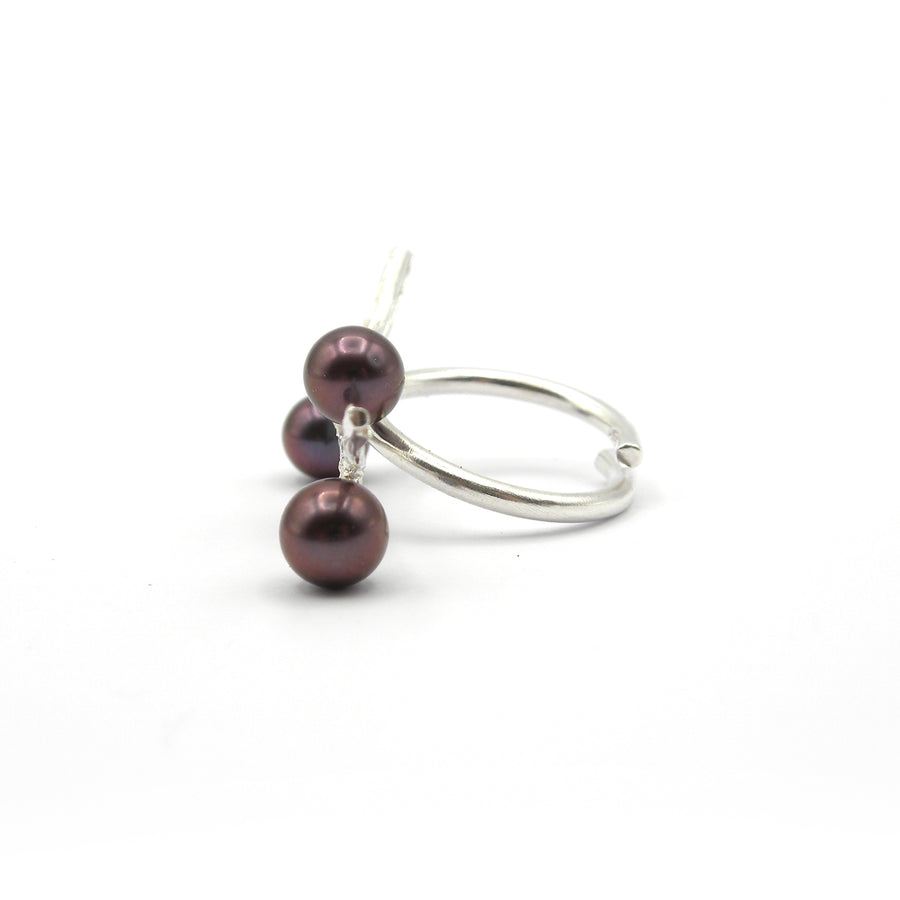 Anello rametto e perle grigie