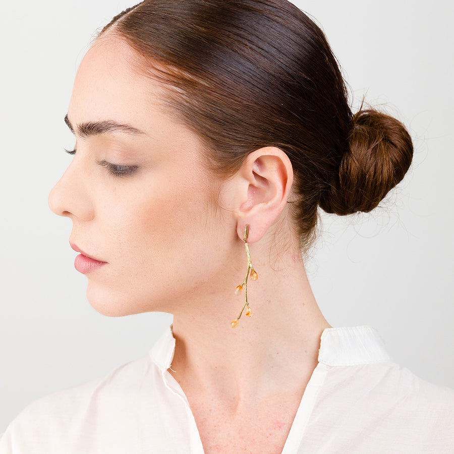 Earrings with small carnelian sprigs and drops