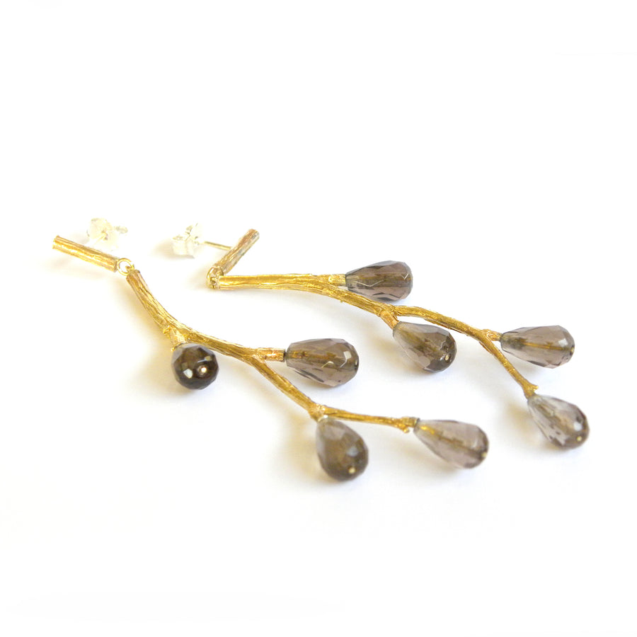 Sprig earrings with smoky quartz 